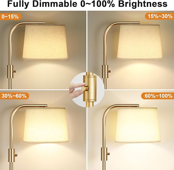 Ambimall Fully Dimmable Floor Lamp - Floor Lamps 9W LED Light Bulbs, Standing Lamps for Living Room, Modern Standing Light Tall Lamp for Bedroom (Gold and Light Beige)