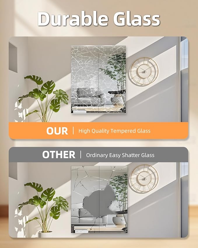 14" x 12" Glass Wall Mirror Tiles for Wall, Frameless Full Length Mirrors Wall Mounted for Home Gym Mirror Yoga Bedroom Dancing Studio Dressing Room (16PCS)