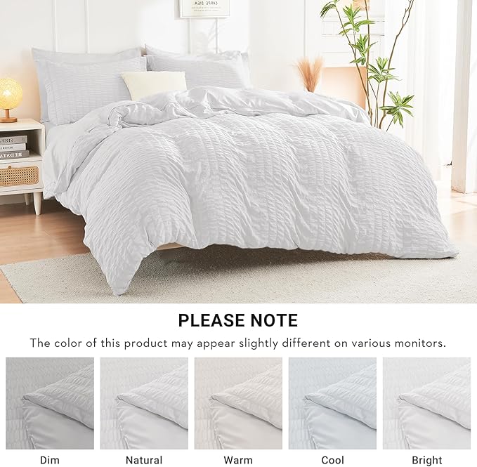 HYMOKEGE White Twin XL Comforter Set Seersucker 5 Pieces, All Season Luxury Bed in a Bag for Bedroom, Bedding Set with Comforter, Sheets, Pillowcase & Sham