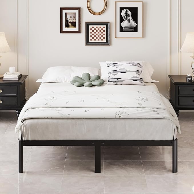 12 Inch King Bed Frame with Rounded Corner Legs, 2000 LBS Heavy Duty Metal King Size Platform Bed Frame No Box Spring Needed, Noise Free, Easy Assembly, Black