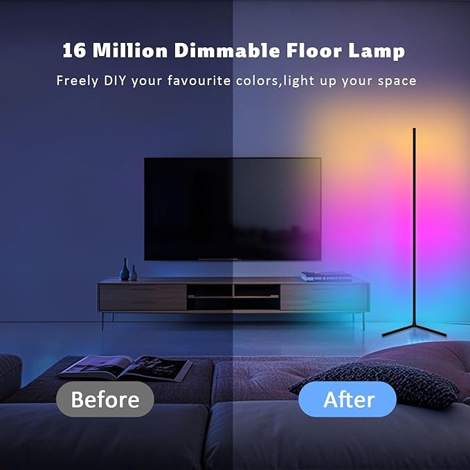 Smart RGB Floor Lamp with Remote Control, Color Changing LED, App Compatible, Black