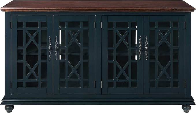 Martin Svensson Home Palisades TV Stand, 63" W x 35" H, Catalina Blue with Coffee Top