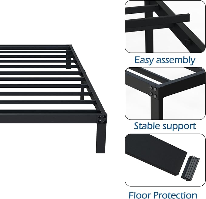 9 Inch Twin Bed Frames Heavy Duty Low Profile Metal Platform No Box Spring Needed Mattress Foundation, Easy to Assembly, Noise Free, Black