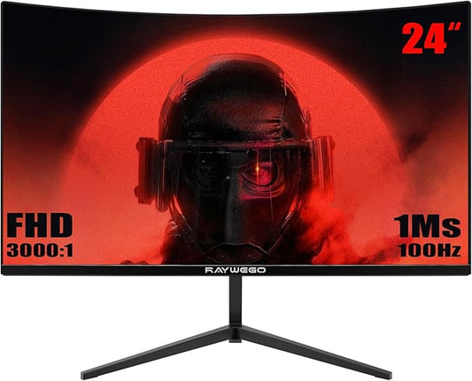 24 inch Curved Monitor 100Hz 1ms, Computer Gaming Monitor FHD 1920×1080P,3000:1 Contrast Ratio, with FreeSync & Eye-Care Technology, HDMI×1,VGA×1 for Gaming Home Office,Wall Mount Install