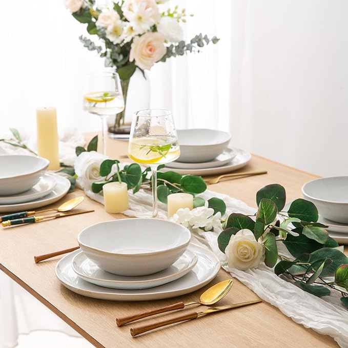 AmorArc Ceramic Dinnerware Sets,Handmade Reactive Glaze Stoneware Plates and Bowls Set,Highly Chip and Crack Resistant | Dishwasher & Microwave Safe,Service for 4 (12pc)