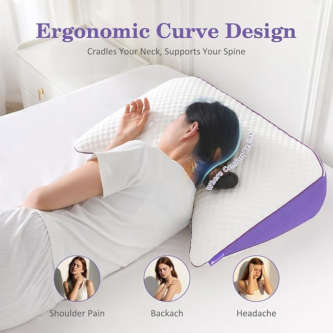 HOMELAB Adjustable Shredded Memory Foam Curve Pillow Queen Size 29"x19", Oversized Crescent Design for Side & Back Sleepers, Doubles as Backrest for Reading, Lounging & Relaxing, Cooling Cover, 1 Pack