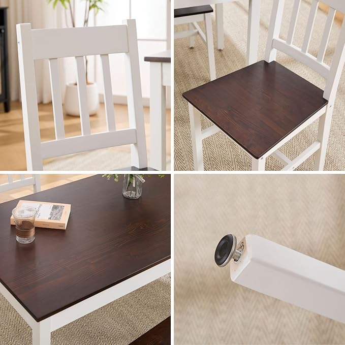 Dining Table Set for 4, 5 - Piece Kitchen Table Set 42.5 Inch Rectangular Dining Table with Chairs Solid Wood Dining Set for Kitchen/Dining Room,Home, Small Space, Apartment, Walnut