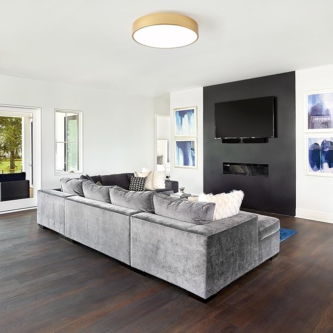 Modern Flush Mount Ceiling Light, 3-Lights Round Gold Ceiling Light Fixtures, Minimalistic Ceiling Lamp Acrylic Shade Lighting Fixture for Bedroom Living Room Laundry Room Hallway(15.8")