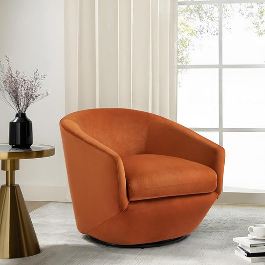 Swivel Barrel Accent Chair, Modern Round Velvet Fabric Arm Chair for Living Room, Bedroom, Comfy Club Reading Chairs for Adults(Velvet, Orange, Set of 1)