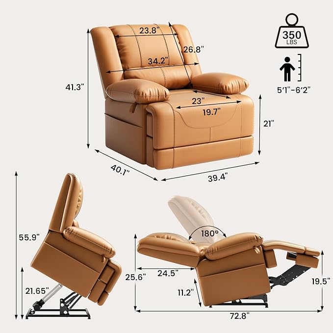 Large Dual Motor Power Lift Recliner Chair with Massage and Heat for Elderly People, Infinite Position,USB Ports and Remote Control,Breathable Leather (Light Brown)