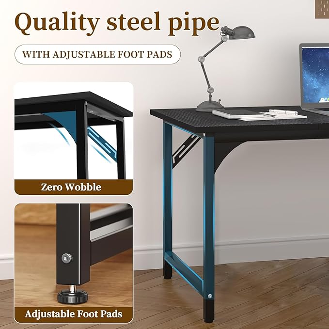 55'' Computer Desk with Deeper Desktop, Home Office Desk Workstation with Sturdy Metal Frame, Modern Simple Desk for Gaming Studying Writing, Black