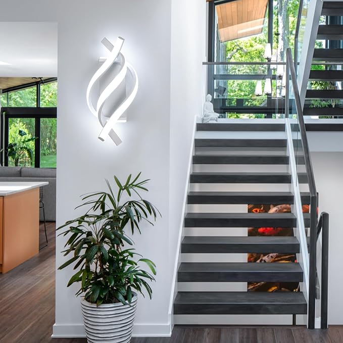 Modern LED Wall Sconce 21W Indoor Wall Sconces Light Cool White 6500K Spiral Design Wall Mounted LED Lamp for Bedroom Stairwells Living Room Hallway Office (White, 6500K)