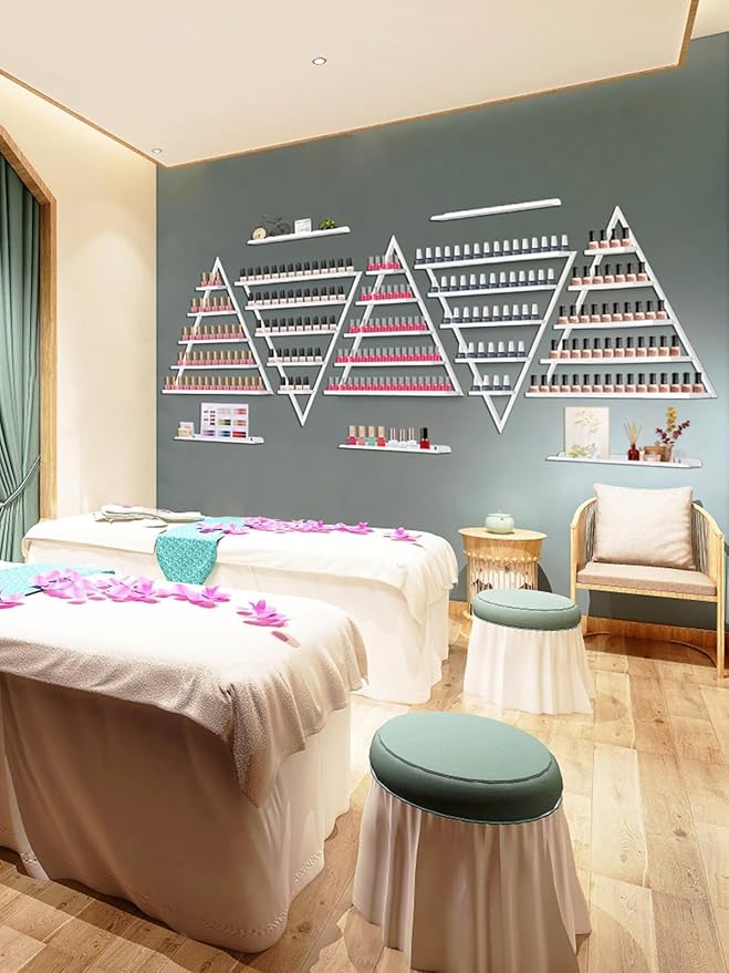 EBANKU 10PCS Nail Polish Racks 5 Tiers Nail Polish Shelf for Wall Triangular Display Rack Cosmetic Display Cases Lipstick Perfume Wall Shelf Essential Oil Organizers for Home Spa Nail Salon(White)