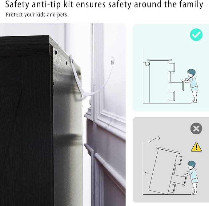 Farmhouse 7 Drawers Dresser for Bedroom with Charging Station, Wide Black 7 Chest of Drawers, Wood Dressers Organizer for Closet, Modern Storage Organizer Cabinet for Living Room,Hallway & Entryway﻿