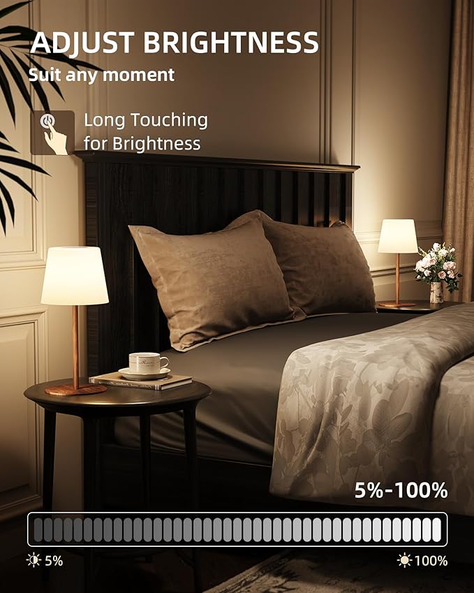 EZVALO 2 Pack Cordless Table Lamp IP65 Waterproof, Rechargeable Shower Lamp with 4500mAh Battery Operated, 3 Color Temps Dimmable LED Night Light for Living Room, Bathroom, Kitchen, Patio & Camping