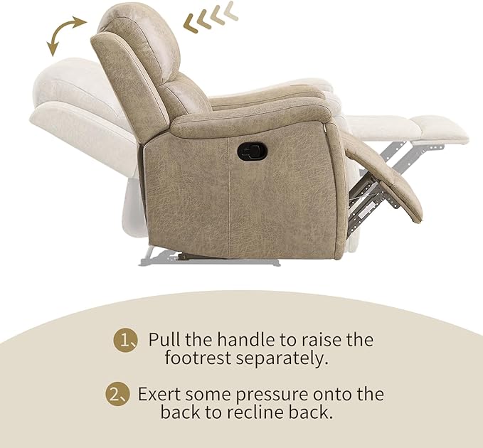 CANMOV Leather Recliner Chair, Classic and Traditional Manual Recliner Chair with Overstuffed Arms and Back, Manual Single Sofa with Concealed Cup Holders,Beige