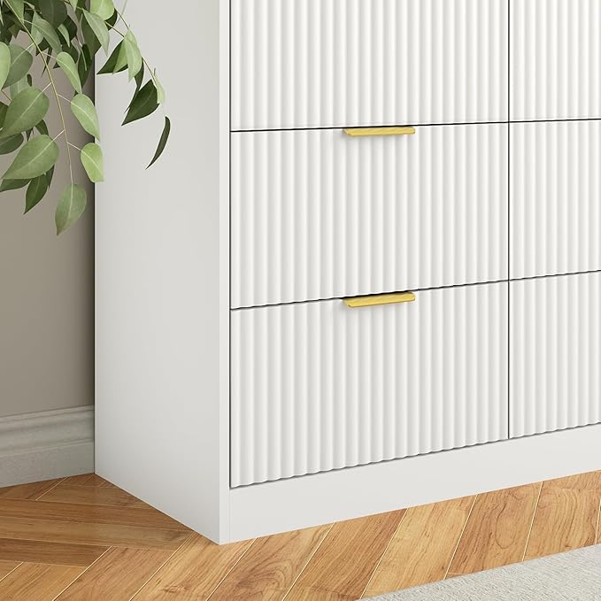 9 Drawer Dresser for Bedroom with Deep Drawers, 63" Wide Wood Dresser, Large Floor Chest of Drawers, Modern Long TV Stand, Storage Cabinet Side Table, White