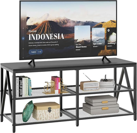 TV Stand for TVs up to 60 Inch, 43" Long Industrial TV Console Table with 3-Tier Storage Shelves, Entertainment Center for Living Room, Bedroom (Black)