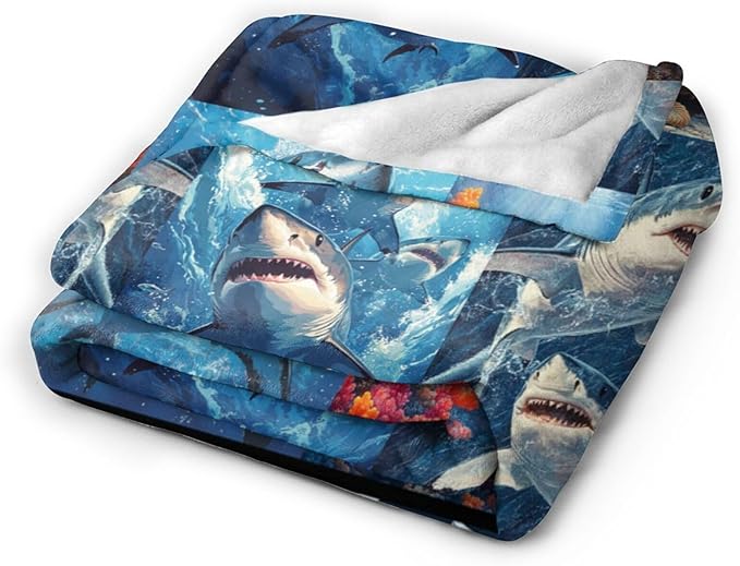 Yibuda Shark Blanket Ocean Underwater Flannel Plush Throw Blanket Cozy Nautical Coral Decor Fleece Stuff Blanket Gifts for Lover Girls Boys Kids Adults Women Bed Travel 50"x60"
