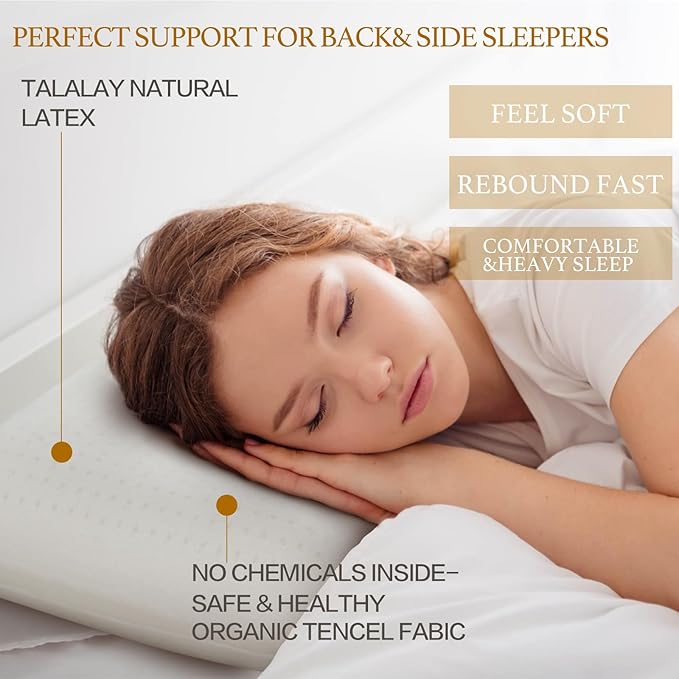 Talalay 100% Natural Premium Latex Pillow,Bed Pillow for Sleeping with Removable Cotton Cover, Helps Relieve Pressure, Breathable, Pressure Relief, Durable (Standard)