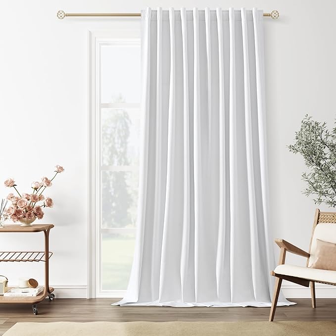 Guken White Linen Blackout Curtains 70 Inch Wide by 102 Inch for Living Room Bedroom Back Tab Thermal Insulated 100% Black Out Linen 1 Drapes Room Darkening Window Curtains White,1 Panel