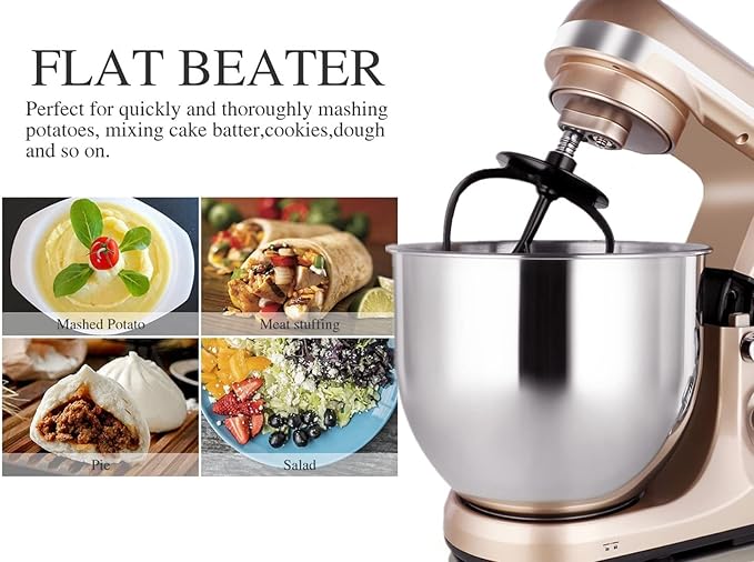 Professional Stand Mixer, 6-Qt with Timer, MK37 500W 6-Speed Tilt-Head Food Electric Mixer Kitchen Machine,Plastic (Champagne)