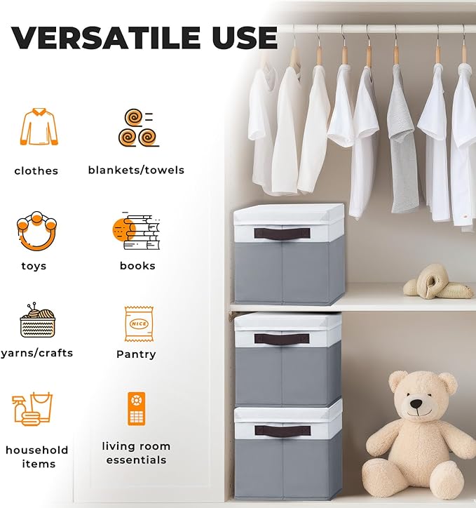 Criusia 8 Pack Closet Storage Bins with Lids - Stackable Storage Baskets for Organizing Clothes Toys Blankets - Odorless for Baby Nursery Organization and Storage Boxes Totes for Bedroom Dorm Room