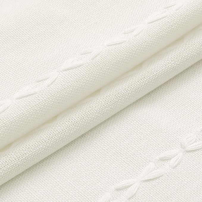 MitoVilla White Boho Extra Long Shower Curtain 72 x 84, Modern Farmhouse 84 inch XL Rustic Polyester Linen Tassel Heavy Duty Shower Curtain Set with Hooks for Cottagecore Country Bathroom Decor Ivory