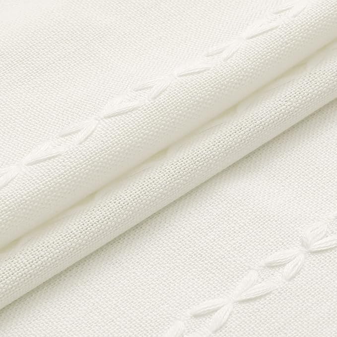 MitoVilla Boho Farmhouse Fabric Shower Curtain Set, Ivory Polyester Linen Shower Curtains for Vintage Rustic Bathroom Decor, Modern Neutral Wrinkle Resistant Cloth Shower Curtain, 72 x 72