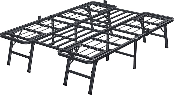 14 Inch Full Metal Bed Frame Folding Bed Frame Tool-Free Assembly Mattress Foundation No Box Spring Needed Platform 2500lbs Heavy Duty Steel Slats, Noise-Free, Easy Assembly, Black