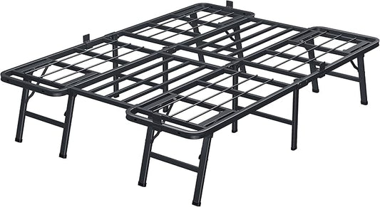 18 Inch Full Metal Bed Frame Folding Bed Frame Tool-Free Assembly Mattress Foundation No Box Spring Needed Platform 2500lbs Heavy Duty Steel Slats, Noise-Free, Easy Assembly, Black