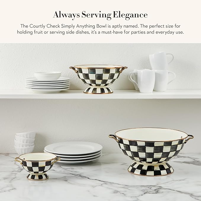 MACKENZIE-CHILDS Enamel Bowl, Serving Bowl for Entertaining, Simply Anything Bowl, Black-and-White Courtly Check
