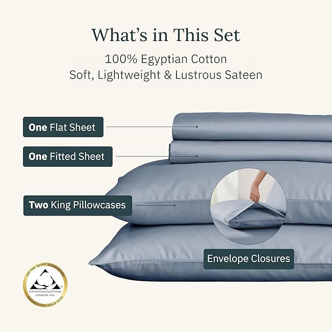 California Design Den Certified Luxury 100% Pure Egyptian Cotton Sheets Set - Soft and Durable Sateen, Deep Pocket Cal King Sheet Set - Blue Hydrangea