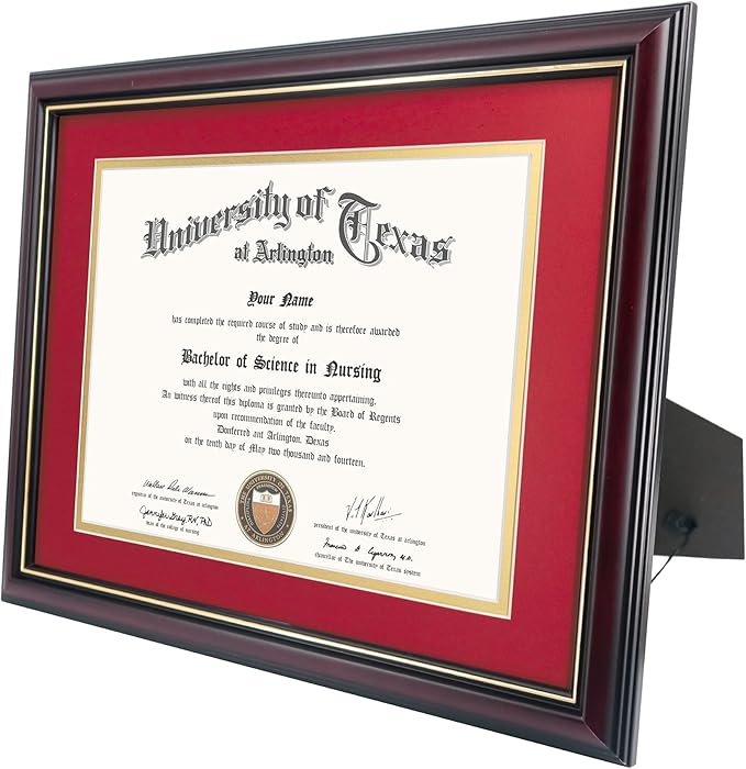 GraduationMall 8.5x11 Diploma Frame with Red over Gold Mat or Display 11x14 Certificate without Mat,Solid Wood & UV Protection Acrylic,Cherry Finish with Gold Trim,2 Pack