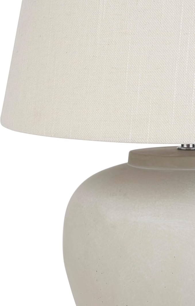 Nourison Home 20" Sand (Light Beige) Ceramic Pot Table Lamp for Bedroom, Living Room, Console, Entryway