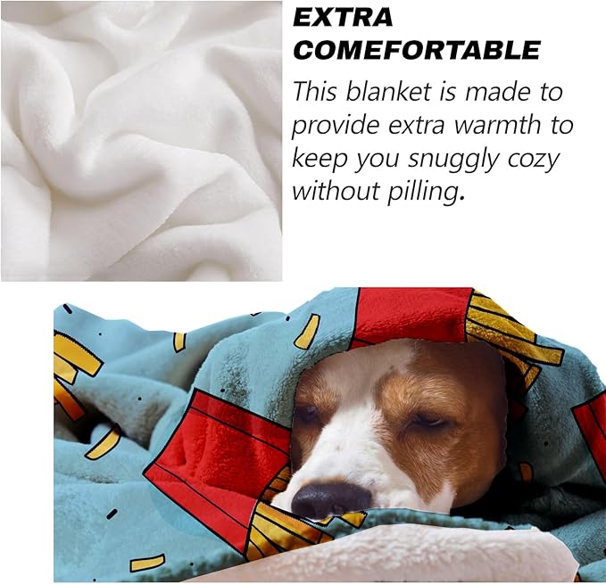 French Fries Blanket Gifts for Adults and Kids Funny Food Throw Blankets for Bed Room Couch Soft Lightweight Warm Cozy Throws Decor 50x60in