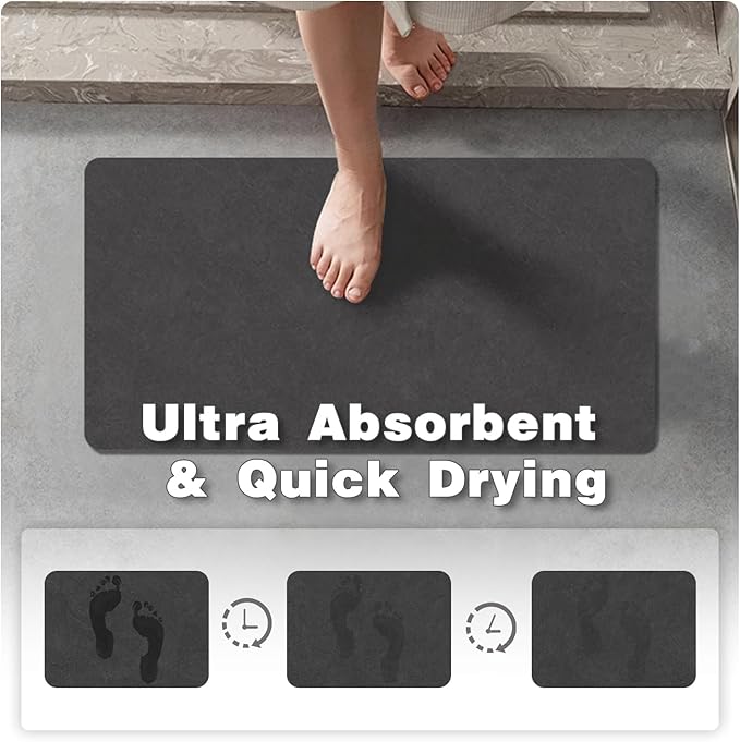 Toilet Rug, Thin Toilet Rugs U Shaped Washable Non Slip Absorbent Quick Dry Low Pile Toilet Mat, 20"x24" U Shape Black