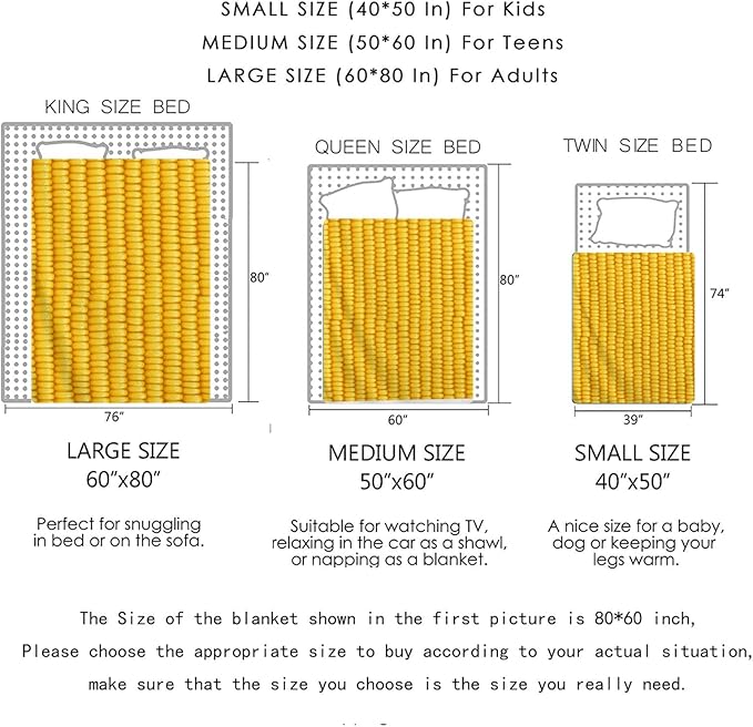 Corn Cob Organic Flannel Fleece Bed Throw Blanket, Super Soft Cozy Fuzzy Plush Blankets for Couch Sofa Office Traveling Camping Kids Bedroom Adults Living Room 80"x60"