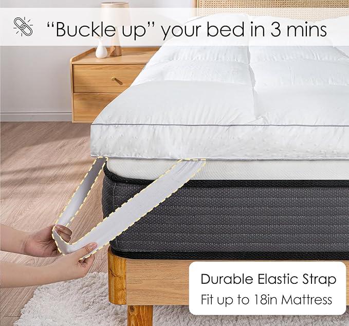 Marine Moon Queen Mattress Topper, Extra Thick Pillowtop, Cooling and Plush Mattress Pad Cover, 7D Down Alternative Fill,Soften Hard Bed