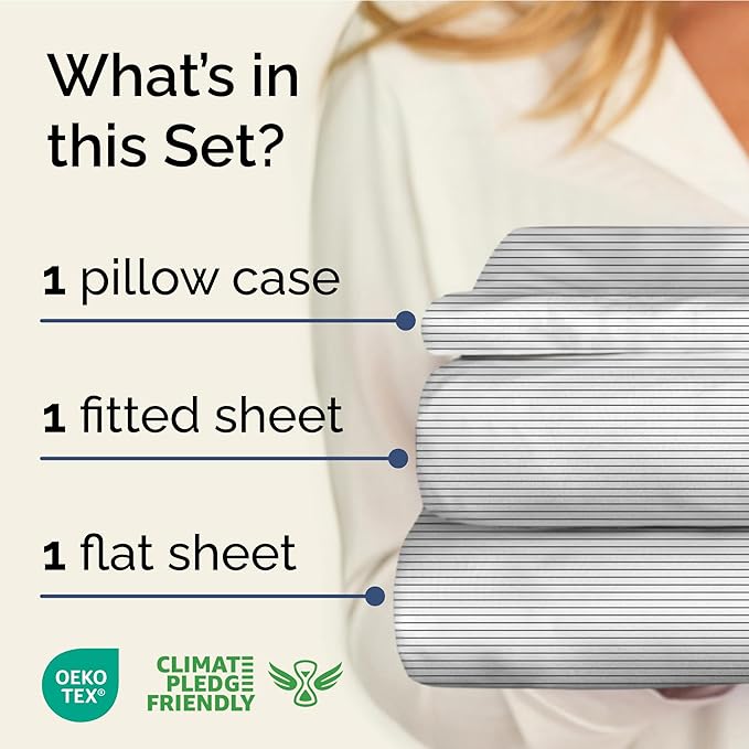 Striped Sheets - Black & White Striped Sheets - 1 Flat & 1 Fitted & 1 Pillowcase w/ Deep Pockets – Wrinkle & Fade Free - Soft, Breathable & Cooling – Luxury Pinstripe Bedding - Twin XL Size Bed Set