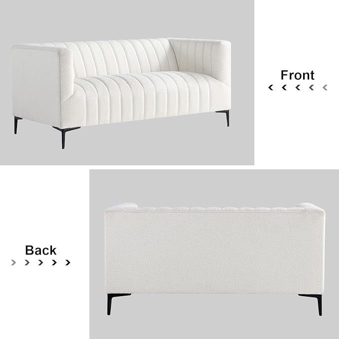 Get Set Style Modern Accent Sofa,Tufted Boucle Upholstered Sherpa Deep Seat Cloud Sofas,Comfy 3 Seater Couch with 2 Pillows for Living Room Apartment Office Lounge Studio (White)