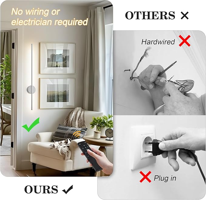 Battery Operated Modern Wall Sconces, Dimmable Wireless Wall Light Set of Two with Remote Control, 3 Color Temperatures, Rechargeable LED Wall Sconce for Bedroom, Living Room,Hallway, 27.6 Inch Chrome
