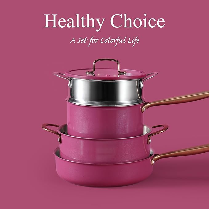 CAROTE 24pcs Tri-Ply Stainless Steel Cookware Set, Pots and Pans Set, Non Stick Induction Kitchen Cooking Sets, Nonstick Cookware Collection, Outer Ceramic Layer, Violet Purple