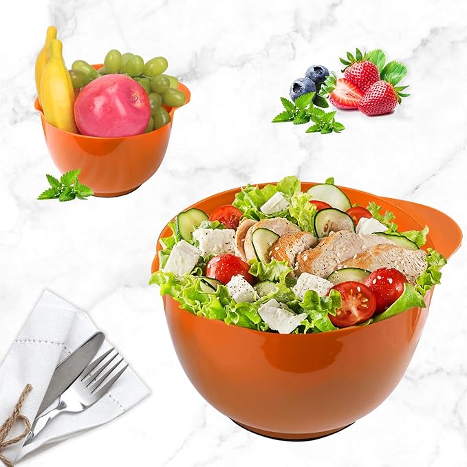 BoxedHome Nesting Plastic Mixing Bowl Set, 4 Piece Mixing Bowl Set with Pour Spouts, Size 1.7, 2.5, 3.5 and 4.5qt, for Prepping, Mixing, Baking, Cooking, Brownish Orange