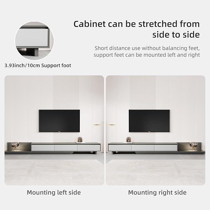 Mid-Century Modern Extendable Entertainment Center with 3 Drawers,TV Stand Adjustable from 78.7" to 130",TV Cabinet for Living Room,Grey