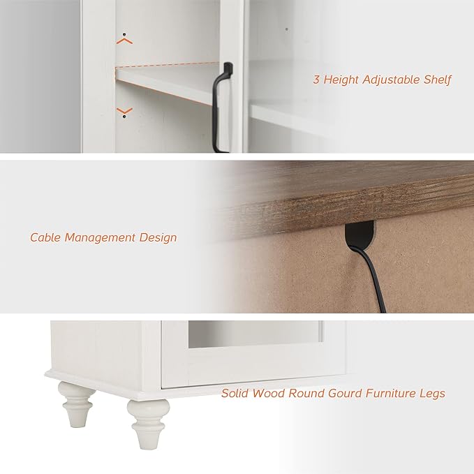 WAMPAT TV Stand for 43 Inch, Wood Console Table Storage Cabinet for Living Room, Kitchen Sideboard Buffet Cabinet With Glass Door for Dining Room, Off White