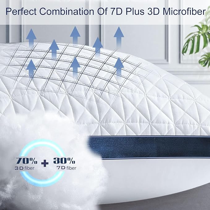 Pillows Standard Size Set of 4 Cooling Hotel Luxury Bed Pillows for Sleeping 4 Pack, Supportive Breathable Down Alternative Gusset Standard Pillow for Back Stomach or Side Sleepers