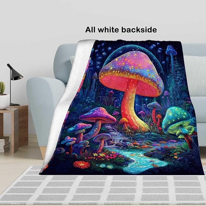 Mushroom Blanket, Mushroom Gifts for Women Men, Hippie Cottage Core Home Decor, Lightweight Fleece for Adults Teens, 50x60 Inches, 310 GSM, Plush No Pilling, Single Sided Printed