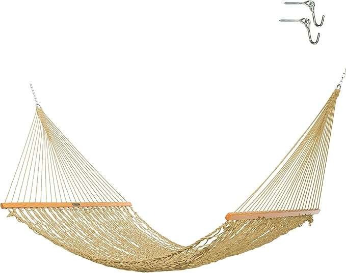 Original Pawleys Island 15DCTAN Presidential Tan DURACORD Rope Hammock w/Extension Chains & Tree Hooks, Handcrafted in The USA, Accommodates 2 People, 450 LB Weight Capacity, 13 ft. x 65 in.