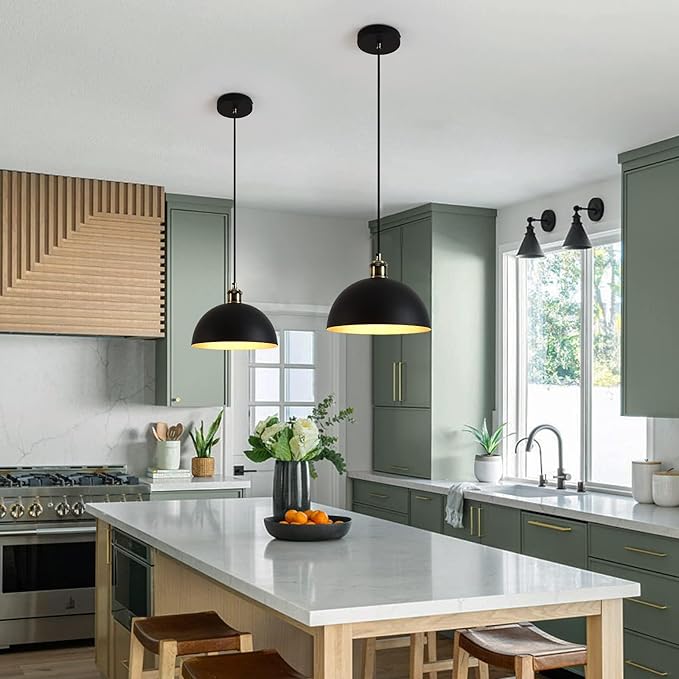 Vintage Industrial Pendant Light 9.84 "Industrial Dome Pendant Light Black and Gold Finish Lighting lamp line Length Pendant light78.74 Kitchen Island, Bedroom, Corridor